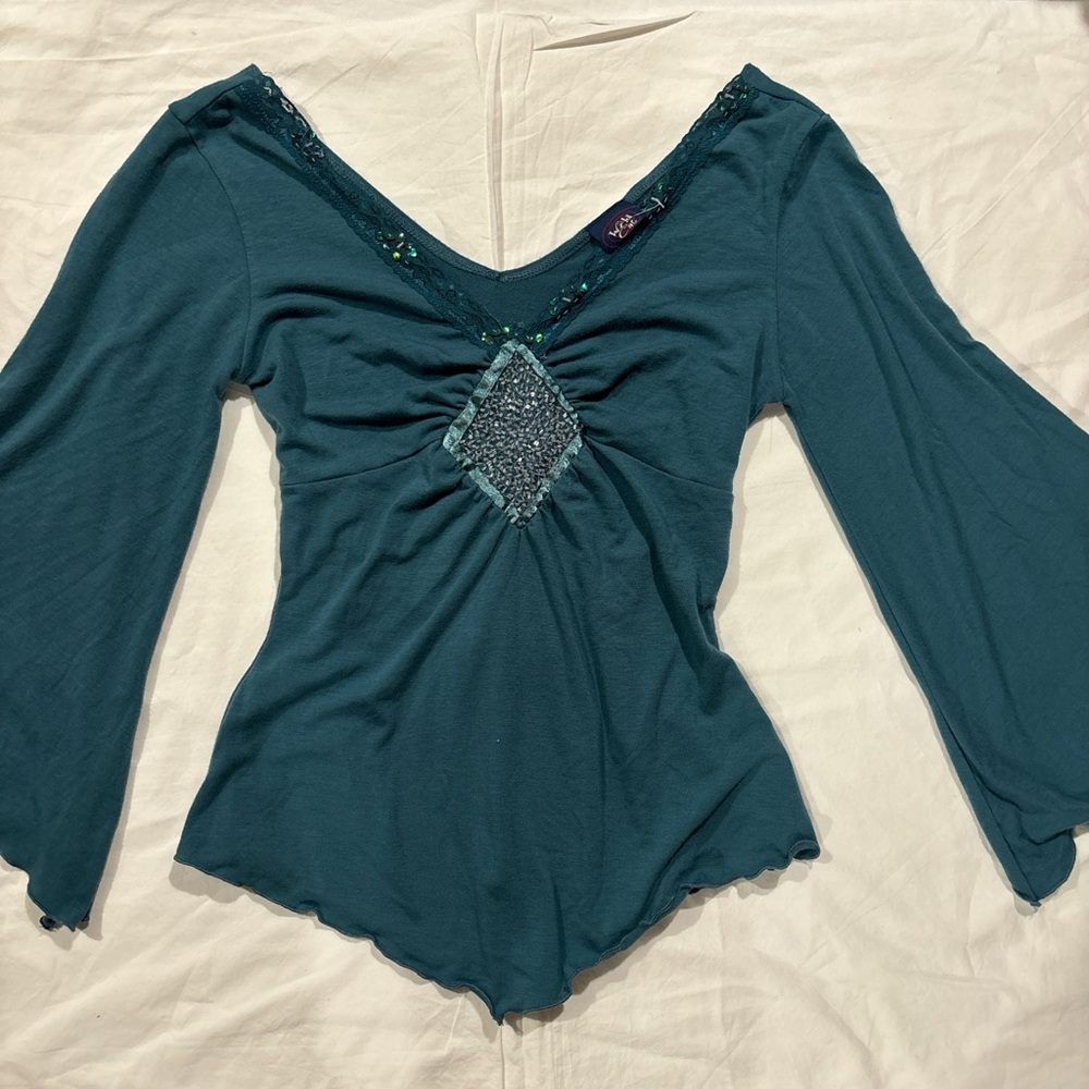 vintage teal flowy top